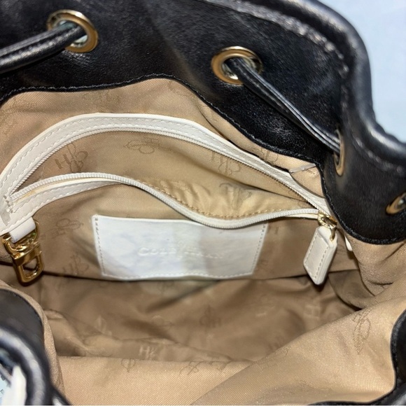 Cole Haan White Black Leather Perforated Bucket Bag - Picture 7 of 14